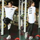 Set: Elbow-sleeve Lettering Sports Long Top + Lettering Yoga Pants