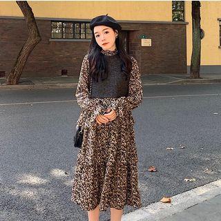 Mock Two-piece Long-sleeve Floral Maxi Dress As Shown In Figure - One Size