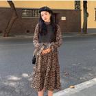 Mock Two-piece Long-sleeve Floral Maxi Dress As Shown In Figure - One Size