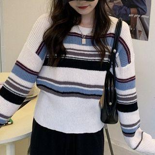 Striped Sweater Blue & White & Black - One Size