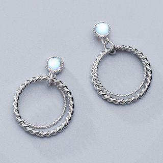 925 Sterling Silver Gemstone Hoop Dangle Earring S925 Silver - Earring - One Size