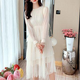 Long-sleeve Mesh Tiered Dress