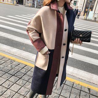 Hooded Color Block Buttoned Coat