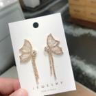 Rhinestone Butterfly Fringed Stud Earring 1 Pair - Silver Needle - As Shown In Figure - One Size