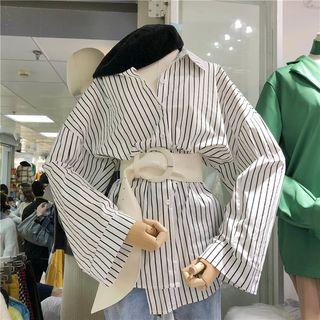 Long-sleeve Stripe Shirt With Belt