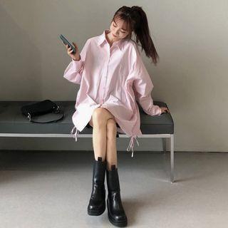 Long-sleeve Tie-hem Shirt Pink - One Size