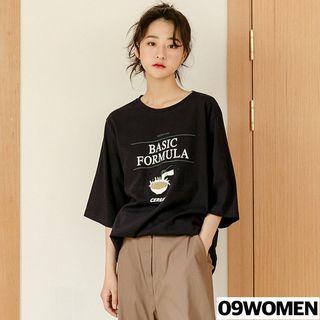 Plus Size Cereal Printed Elbow-sleeve T-shirt