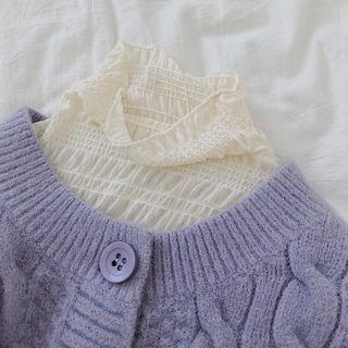 Mock-neck Plain Lace Top Almond - One Size