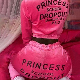 Set: Lettering Hooded Cropped Jacket + Skinny Pants