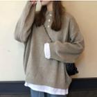 Half-placket Sweater Khaki - One Size