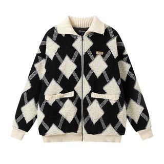 Argyle Fluffy Zipped Jacket