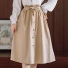Set: Plain Blouse + Button-front High Waist A-line Skirt