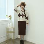 Knit Set : Argyle Sweater + H-line Skirt