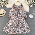 Long Sleeve Floral Maxi Dress Pink Floral - White - One Size