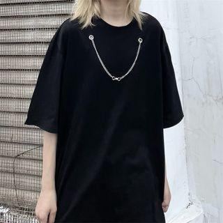 Couple Matching Elbow-sleeve Ripped T-shirt With Chain