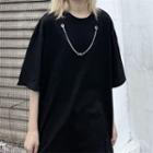 Couple Matching Elbow-sleeve Ripped T-shirt With Chain