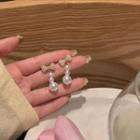 Bow Faux Pearl Dangle Earring D1510-1 - 1 Pair - White & Gold - One Size