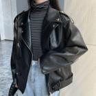 Long-sleeve Faux Leather Jacket