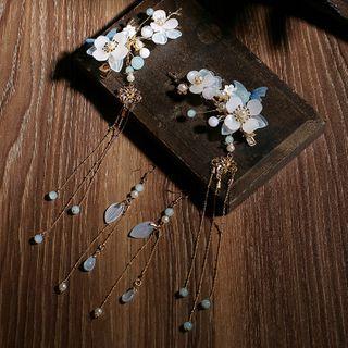 Flower Hair Clip / Bead Drop Earring / Set