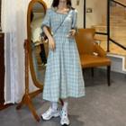 Plaid Midi A-line Dress With Crossbody Bag