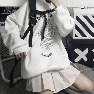 Graphic Print Drawstring Hoodie White - One Size