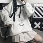 Graphic Print Drawstring Hoodie White - One Size