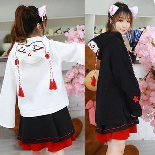 Tasseled Floral Embroidered Hoodie