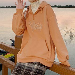 Lettering Embroidered Zip Front Hoodie