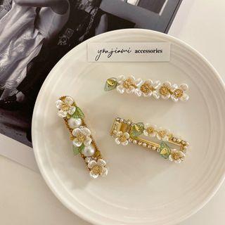 Flower Faux Pearl Rhinestone Hair Clip