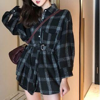 Plaid Belted Shirt Jacket