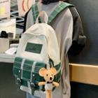Mouse Charm Plaid Buckled Canvas Backpack