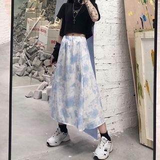 Tie Dye Midi A-line Skirt Light Blue - One Size