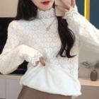 Long-sleeve Mock Neck Fleece-lined Lace Top