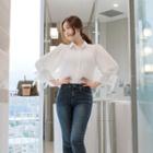 Beribboned 3/4-sleeve Shirt Ivory - One Size