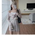 Long-sleeve Shirt And Suspender + High-waist Skirt