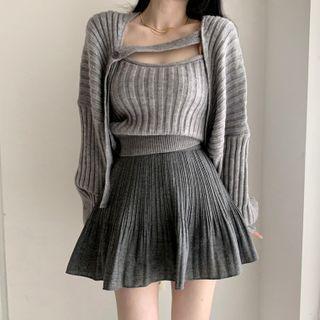Set : Plain Knit Jacket + Camisole Top