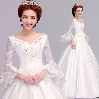 Bell-sleeve A-line Wedding Dress