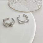 Set: Shirred Alloy Ring + Layered Alloy Ring Set Of 2 - Silver - One Size