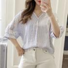 Elbow-sleeve Pinstriped Top