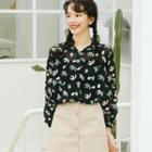 Cactus Print Chiffon Shirt Black - One Size