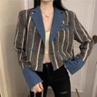 Striped Double-breasted Cropped Blazer As Shown In Figure - One Size