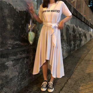 Lettering Print Asymmetric Short-sleeve Dress