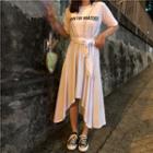 Lettering Print Asymmetric Short-sleeve Dress