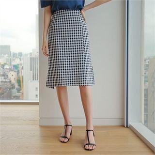 Slit-hem Gingham Skirt