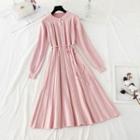 Puff-sleeve Midi A-line Knit Dress
