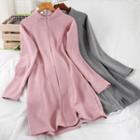 Long-sleeve Zip-up Knit Mini Dress