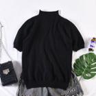 Mock Turtleneck Short-sleeve Knit Top Black - One Size