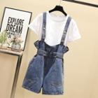 Set: Denim Jumper Shorts + Short-sleeve T-shirt