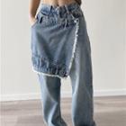 Mock Two-piece Asymmetrical Wide Leg Jeans