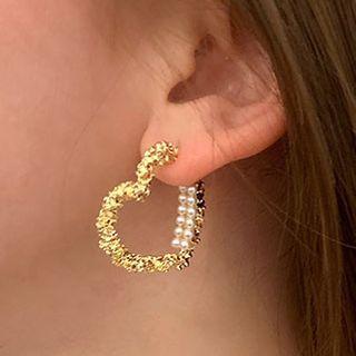 Heart Hoop Earring 1 Pair - Earring - Love Heart - Gold - One Size